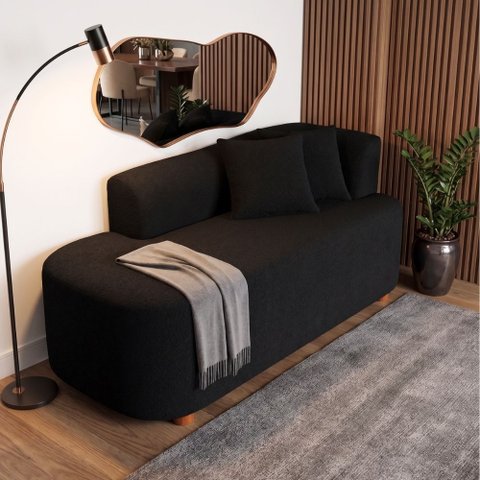 Sofá Orgânico Curvo Feijão Confortável Sala Estúdio Noma Bouclê Preto Montanari'S Decor