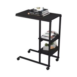 Mesa Auxiliar Fit Preta Para Sofá  Com Rodinhas Notebook - 2