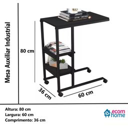Mesa Auxiliar Fit Preta Para Sofá  Com Rodinhas Notebook - 4