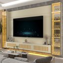 Ver mais imagens de Estante Home para TV até 85 Polegadas com LED e Vidro Reflecta 100% MDF 217,6CMX293,4cm Luminare Native Off White