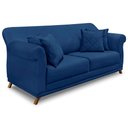 Ver imagem 1 de Sofá Living 2 Lugares 1,60m Vênus Suede Azul Marinho Pés Castanho - Pallazio
