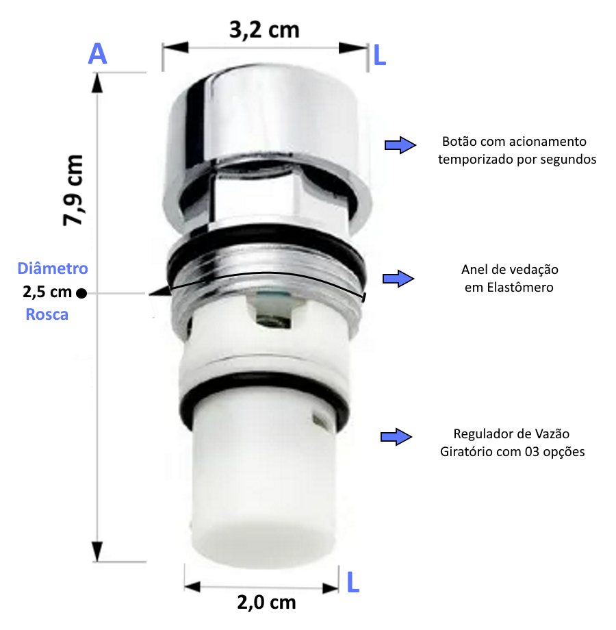 Reparo Para Torneira Automática Temporizador ABS Cromado:Cromado - 4