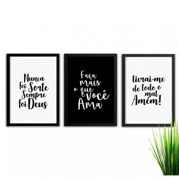 Kit de Quadros Decorativos 3 Peças Nunca Foi Sorte Sempre Foi Deus Los Quadros - 1