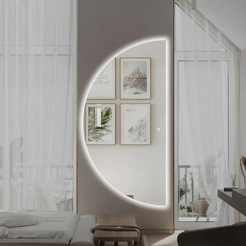 Espelho 60x90cm Meia Lua Lapidado LED Neutro e Touch Screen - LED Neutro