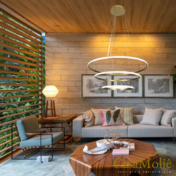 Lustre Led Moderno Pendente Dourado C/ Controle 80cm 113w - 7