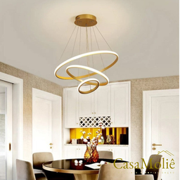 Lustre Led Moderno Pendente Dourado C/ Controle 80cm 113w - 6
