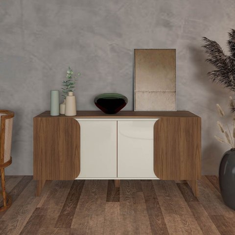 Buffet Aparador com 4 Portas 2 Prateleiras Elegance Cedro/off White - Artely
