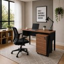 Ver imagem 1 de Mesa Escrivaninha 120cm x 60cm Tampo Chanfrado e Gaveteiro Móvel com 4 Gavetas F5 Office Cor:Nogal