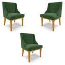 Ver imagem 1 de Kit 3 Cadeiras Decorativas Sala de Jantar Base Fixa de Madeira Firenze Suede Verde/Castanho G19 - Gr
