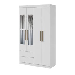Guarda-Roupa Roupeiro Zeus 4 Portas com Espelho 2 Gavetas Branco - 1