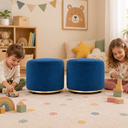 Ver imagem 1 de Kit 2 Puff Infantil Premium - Banquinho Redondo Estofado para Quarto, Sala Pés Anti-Umidade Azul