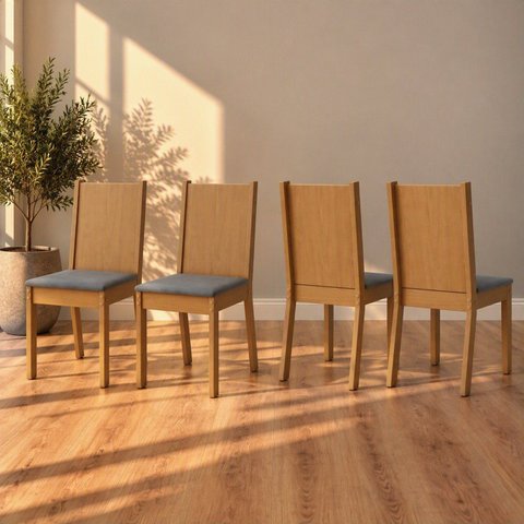 Kit 4 Cadeiras Estofadas para Mesa de Jantar Tami
