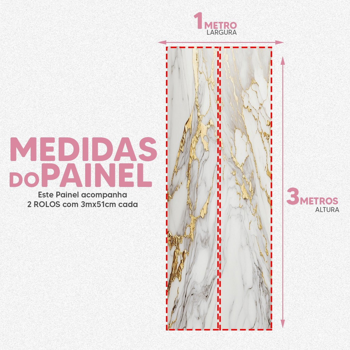 Papel de Parede Painel 3D Mármore Branco com Ouro 1M Auto Colante Lavável Revestimento Brilhoso - 5