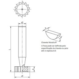 Fresa para Rasgo de Chaveta Haste Cilíndrica, Dentes Retos Tipo Woodruff - Med. 38,5 X 8,0mm - Din 8 - 2