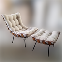 Ver imagem 2 de Kit Poltrona e Puff Costela Linho Bege