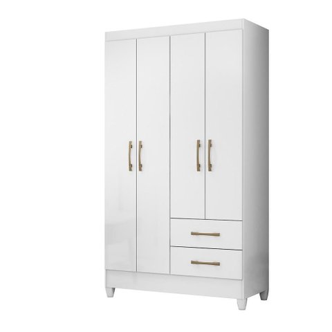 Guarda-roupa 4 Portas 2 Gavetas Chile Branco Moval