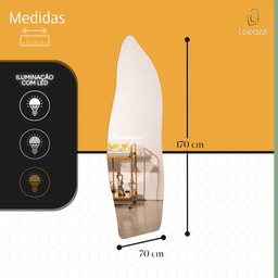 Espelho Grande Corpo Inteiro Lapidado Orgânico Decorativo 170x70cm Luxo com Led Quente/frio - 2