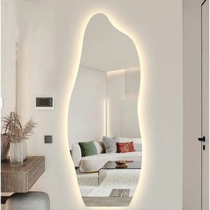Espelho Grande Corpo Inteiro Lapidado Orgânico Decorativo 170x70cm Luxo com Led Quente/Frio