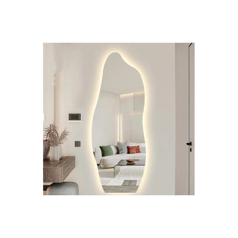 Espelho Grande Corpo Inteiro Lapidado Orgânico Decorativo 170x70cm Luxo com Led Quente/Frio