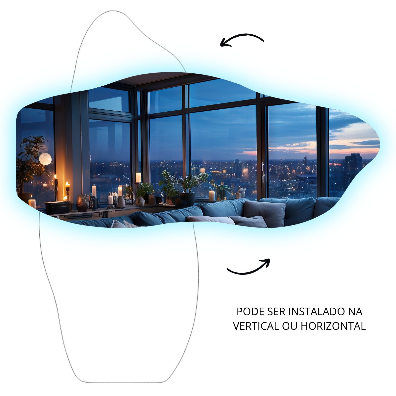 Espelho Grande Corpo Inteiro Lapidado Orgânico Decorativo 170x70cm Luxo com Led Frio 6500k - 4