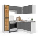Ver imagem 4 de Cozinha 6 Peças em L com Rodapé e Cristaleira com LED Pérola Yescasa