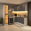 Ver imagem 1 de Cozinha 6 Peças em L com Rodapé e Cristaleira com LED Pérola Yescasa