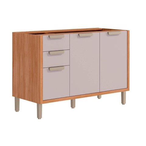 Gabinete de Cozinha Modulado Balcão S/ Tampo Estela C/ 2 Portas e 3 Gavetas 120cm Cinamomo/off