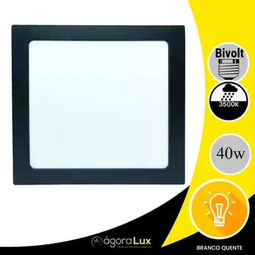 Kit 6 Plafon Led 40w Sobrepor Quadrado 3000k 40x40 Preto Gesso Teto Decoração Américana - 2