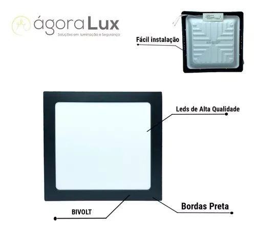 Kit 6 Plafon Led 40w Sobrepor Quadrado 3000k 40x40 Preto Gesso Teto Decoração Américana - 5