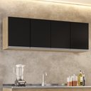 Ver imagem 2 de Armário Aéreo 160cm 4 Portas Nevada Castanho/Preto - Lumil Móveis