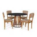 Ver imagem 1 de Mesa de Jantar Redonda Gabi Nat/pret com 4 Cadeiras Estofadas Ella Marrom Claro