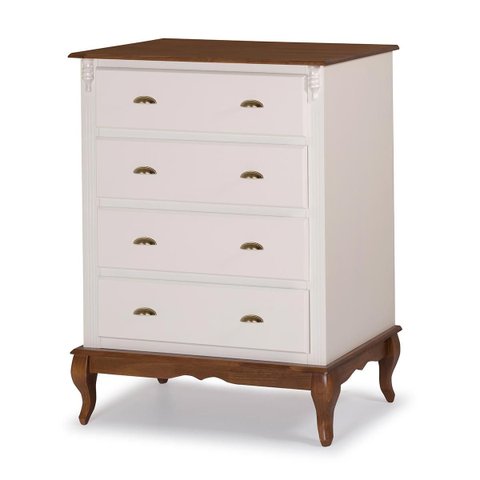 Cômoda de Madeira 4 Gavetas Pés Luiz Xv 60816 Hannover Linz Móveis - Branco/imbuia