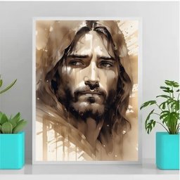 Quadro Moderno Monocromático Jesus 24x18cm:moldura Branca - 2