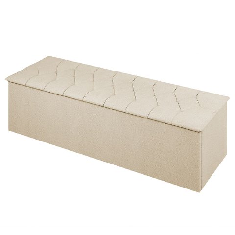 Baú Sapateira Mdf Casal Puff Estofado Veludo Organizador Multiuso Cama Box Quarto Bege Off White
