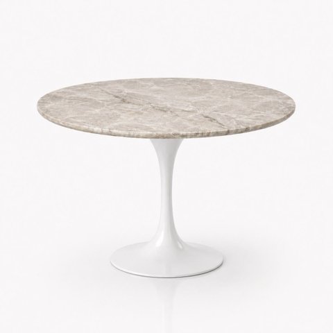 Mesa de Jantar Saarinen Redondo 80 cm Tampo Mármore Taj Mahal Base Laca Branca