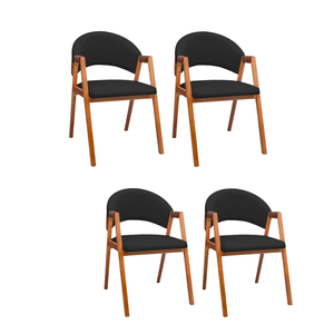 4 Cadeiras Sala de Jantar em Madeira Luiza Sintético Ds Home: Sintético Preto