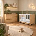 Ver imagem 1 de Quarto de Bebê com Berço Americano 3 em 1 e Cômoda 6 Gavetas Multimóveis MP4870 Madeirado/Branco