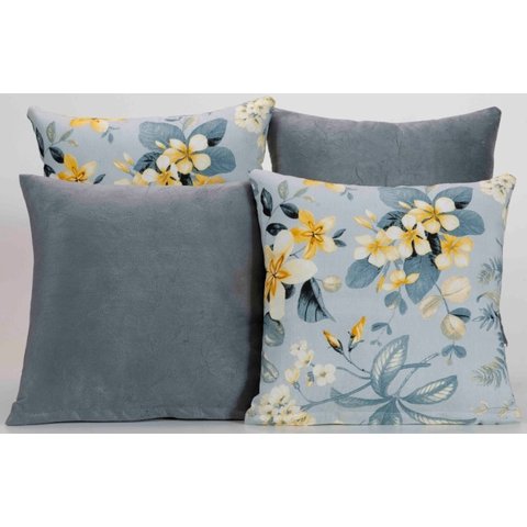 Kit com 4 Capas para Almofadas Decorativas Estampa Cinza com Azul
