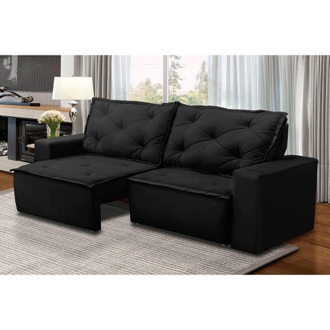 Sofá Retrátil e Reclinável 3 lugares com Molas 1,80m Alana Suede Preto Madelina