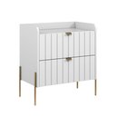 Ver imagem 3 de Mesinha Lateral para Cama Moriah 60cm Largura Branco Pés e Puxadores de Ferro Dourado
