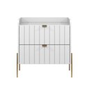 Ver imagem 4 de Mesinha Lateral para Cama Moriah 60cm Largura Branco Pés e Puxadores de Ferro Dourado