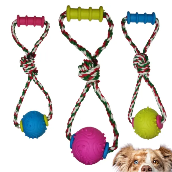 Brinquedo Mordedor com Corda com Plush Ball para Cachorro: Rosa