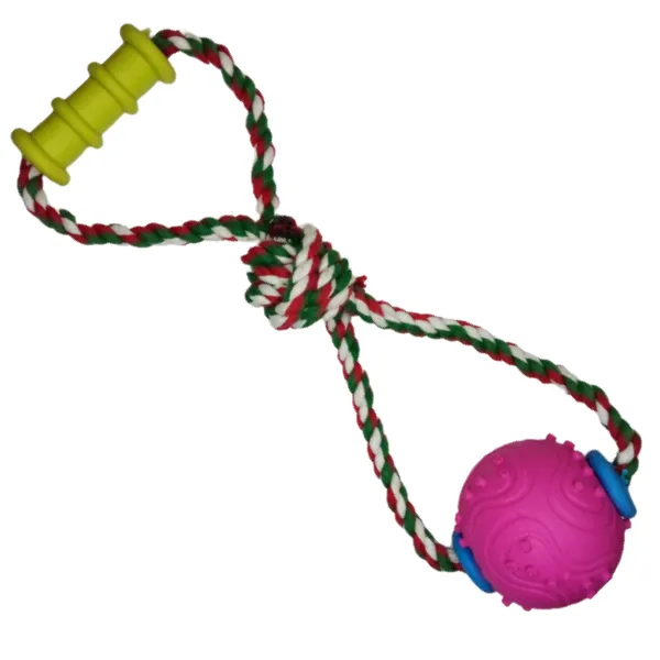 Brinquedo Mordedor com Corda com Plush Ball para Cachorro: Rosa - 3