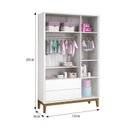 Ver imagem 3 de Dormitório Infantil Classic 3 Portas, Cômoda 1 Porta, Berço Branco com Pés Amadeirado e Colchão D18