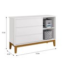 Ver imagem 4 de Dormitório Infantil Classic 3 Portas, Cômoda 1 Porta, Berço Branco com Pés Amadeirado e Colchão D18