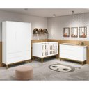Ver imagem 2 de Dormitório Infantil Classic 3 Portas, Cômoda 1 Porta, Berço Branco com Pés Amadeirado e Colchão D18