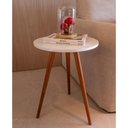 Ver imagem 2 de Mesa Lateral Tabriz Individual Grande Branca e Amadeirado Pé Palito e Tampo Redondo - Sofisticação e