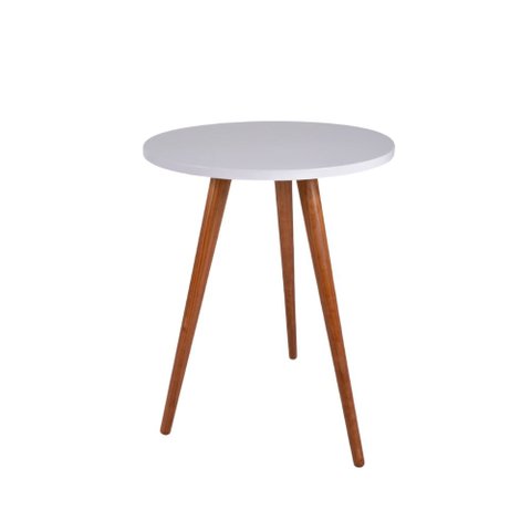 Mesa Lateral Tabriz Individual Grande Branca e Amadeirado Pé Palito e Tampo Redondo - Sofisticação e