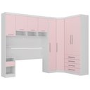 Ver imagem 2 de Quarto Modulado Queen de Canto com Guarda-roupas Maleiro e Cabeceira Alpes Master Luciane Móveis