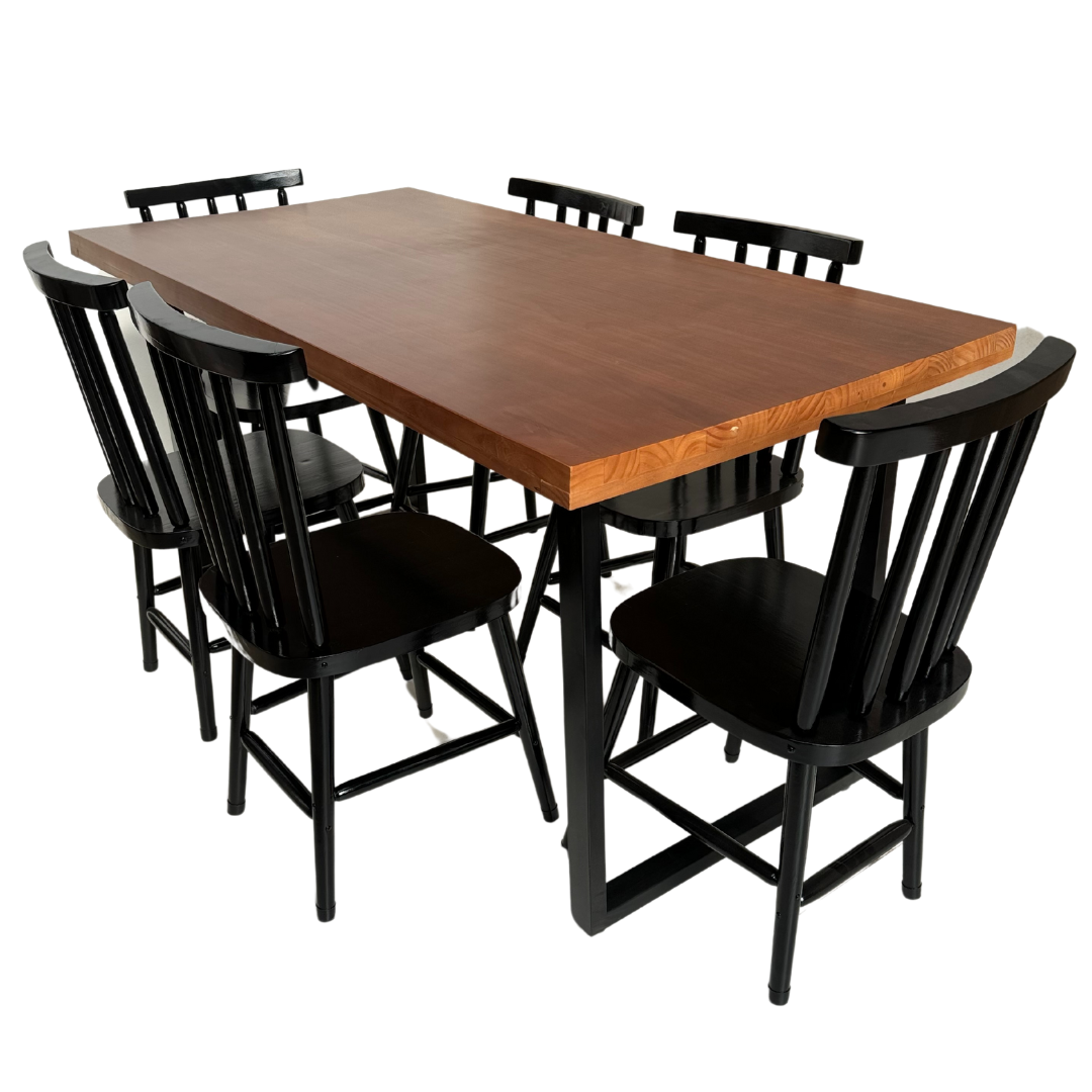 Conjunto de Mesa Jantar Melissa 160x80 com 6 Cadeiras - Dg Móveis:imbuia/preto